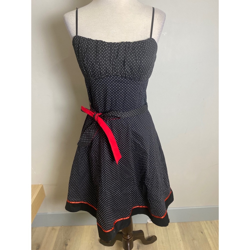 Ruby Rox Vintage 90s Y2K Polka Dot Fit Flare Dress Black Red Rockabilly Retro 11